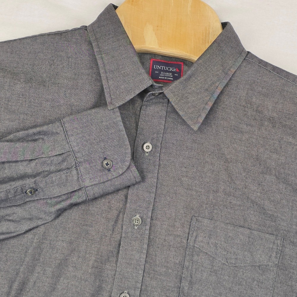 UNTUCKit Button Down Shirt Mens XL Grey Long Sleeve Cotton Chambray Style